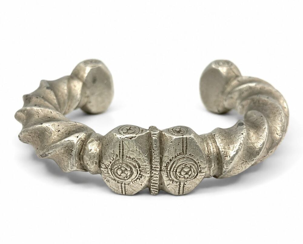 Vtg Tuareg Berber Tested Silver Cuff Bracelet Twisted Tribal African Ethnic